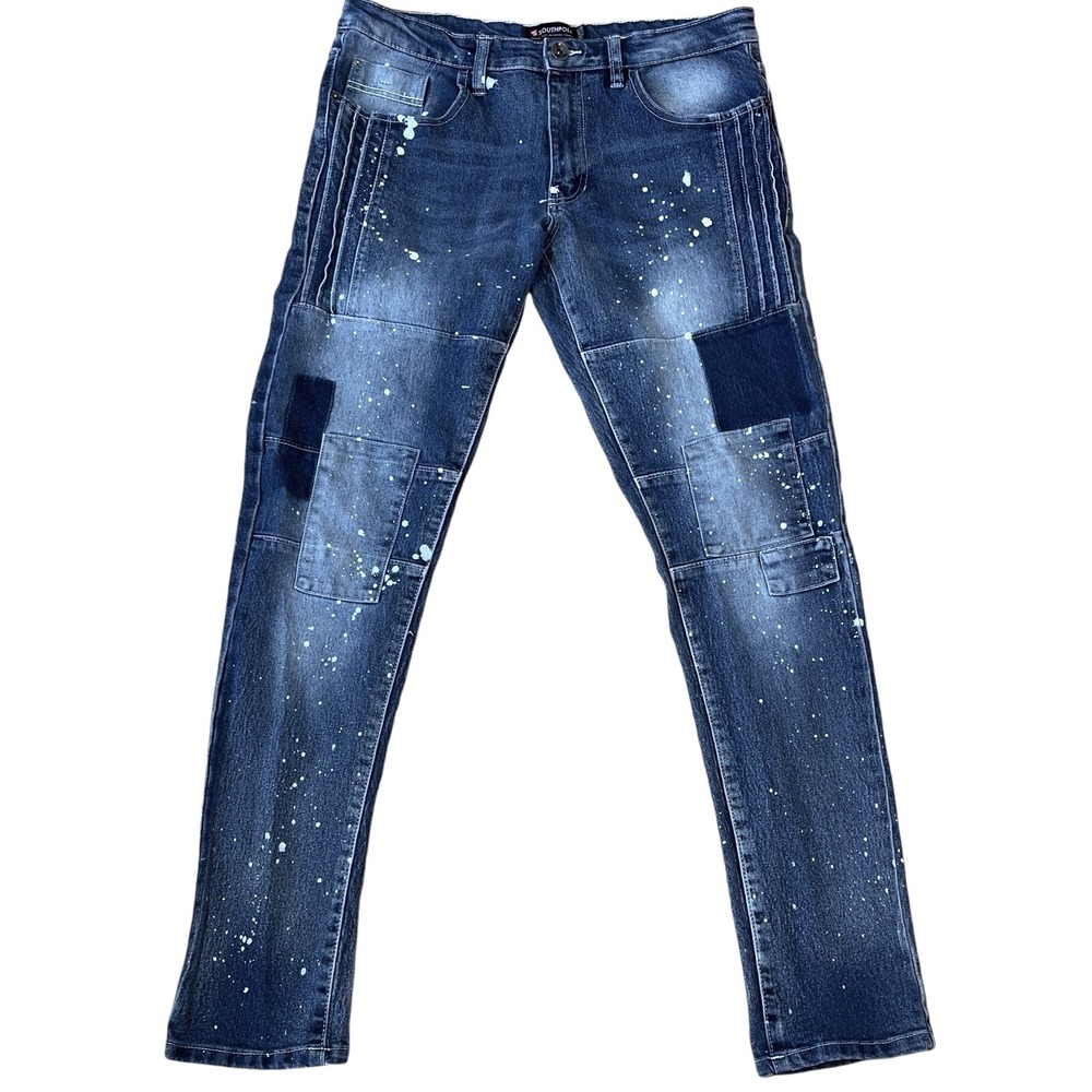 VTG Southpole Jeans Mens 34x32 Paint Splash Patchwork Skinny Y2K Grunge